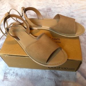 Suede Peeptoe Wrap Ankle Strap Sandals